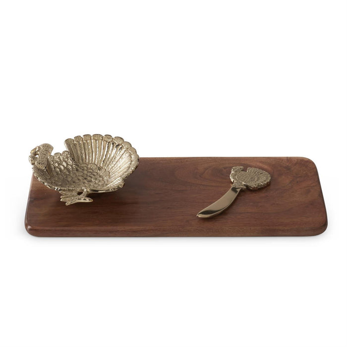 Wood Cheese Tray with Attached Turkey Dish & Spreader