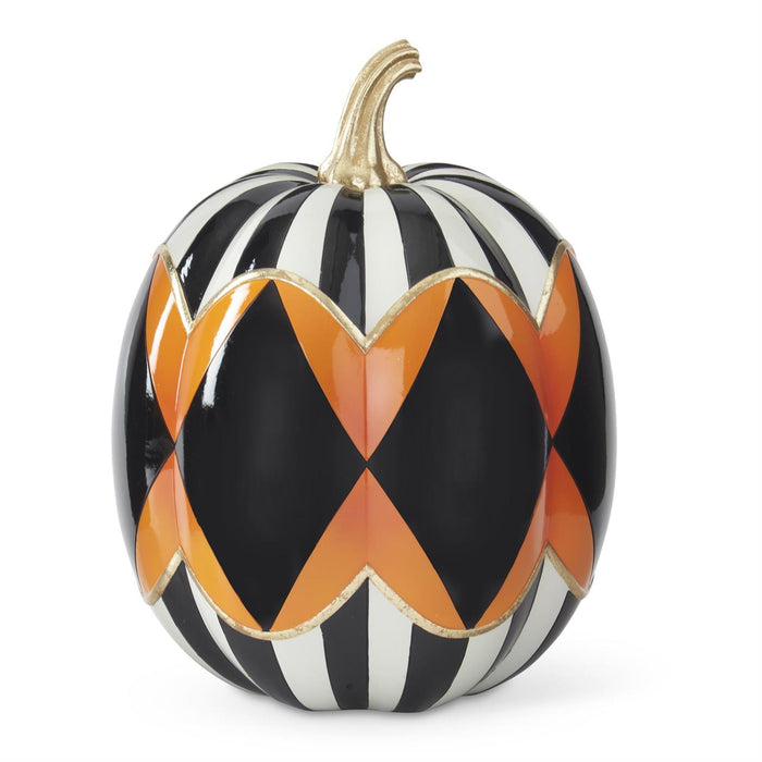 Black & White Striped Resin Pumpkin