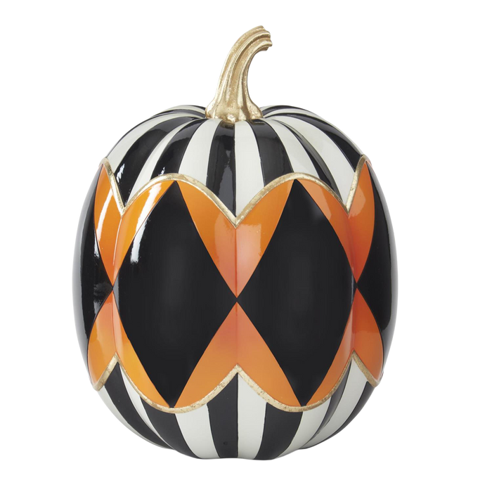 Black & White Striped Resin Pumpkin