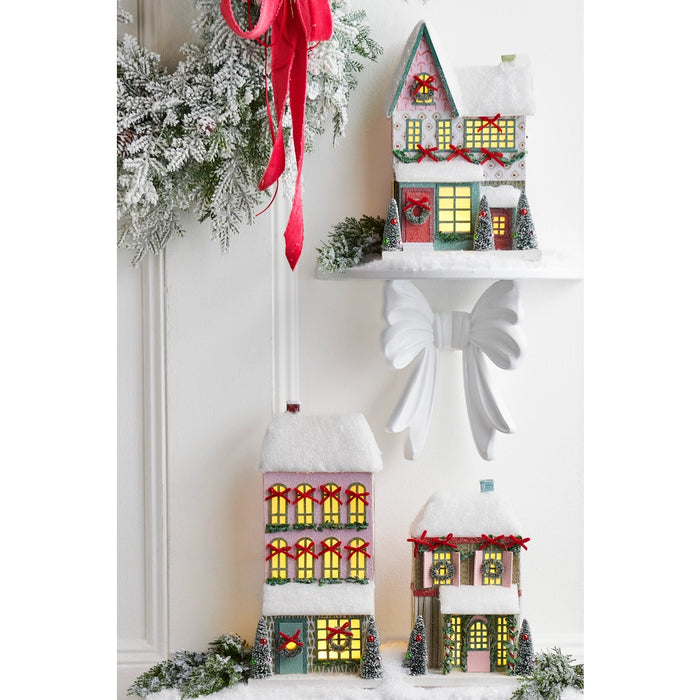Snowflake Lane Corner Lighted Paper House