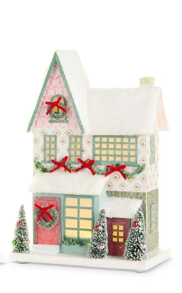 Snowflake Lane Corner Lighted Paper House