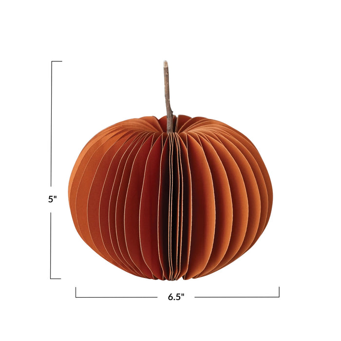 Small Recycled Paper Folding Honeycomb Pumpkin w/ Dried Natural Twig Stem