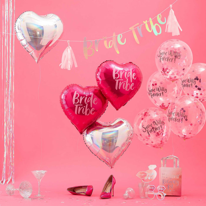 Pink & Iridescent Bride Tribe Bachelorette Party Balloons