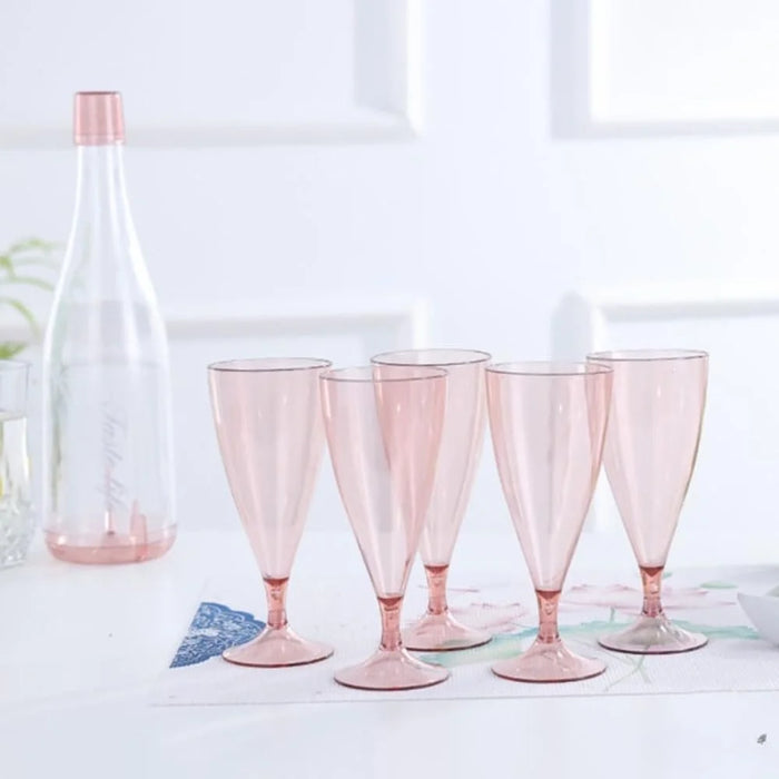 Pink & Gold Plastic Champagne Glasses