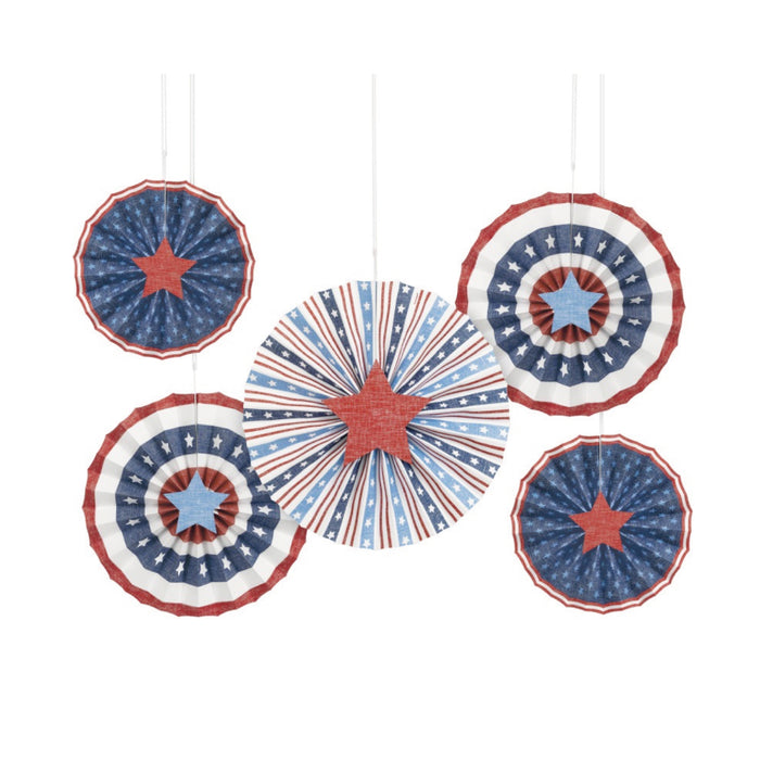 Classic Americana Assorted Paper Fan Decorations with Stars