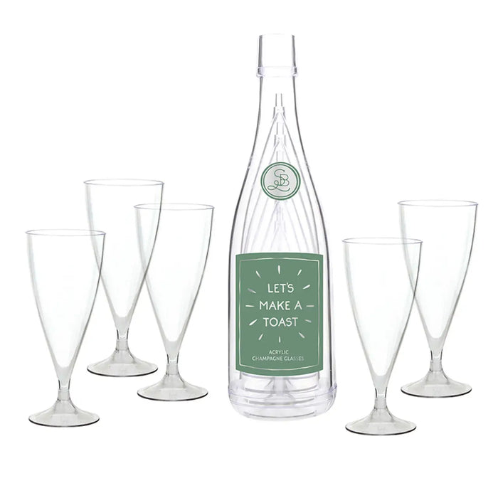 Acrylic Champagne Bottle + Glasses - Let's Make a Toast