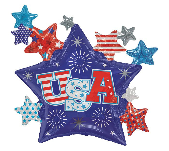 USA Stars & Fireworks Foil Balloon - 36"