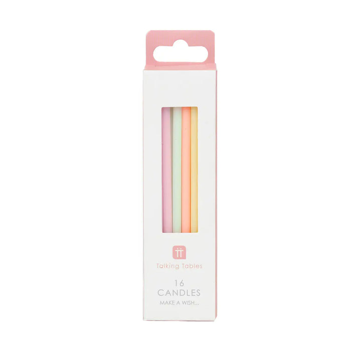 Rainbow Pastel Birthday Candles- 16 Pack