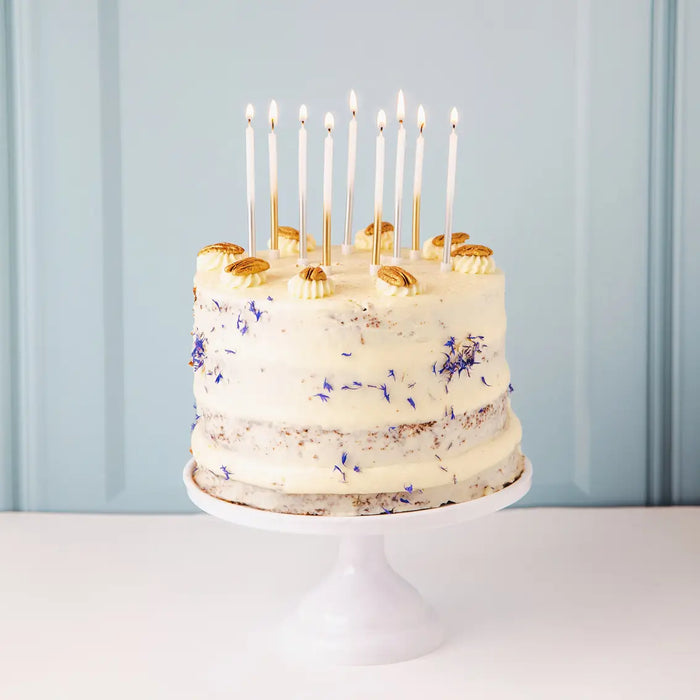 White & Gold Birthday Candles-  16 Pack