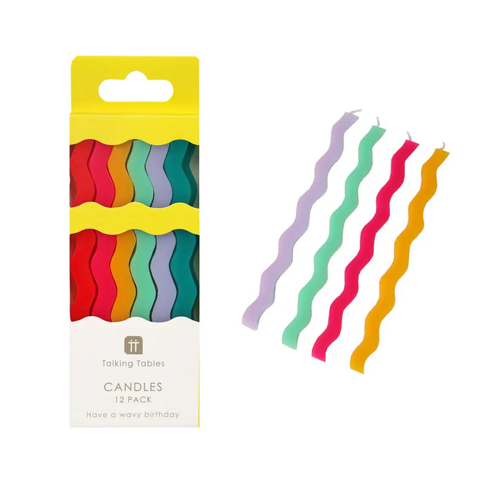 Colorful Wavy Tall Birthday Candles- 12 pack
