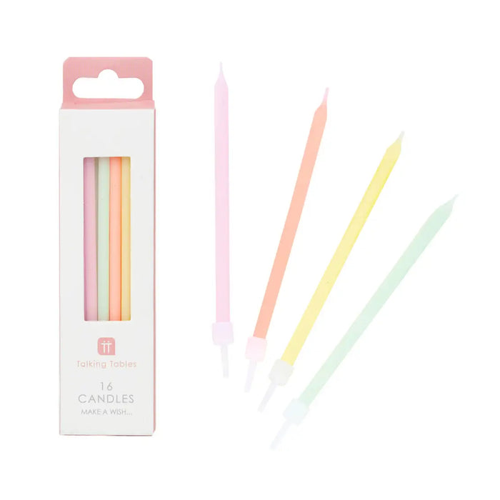 Rainbow Pastel Birthday Candles- 16 Pack