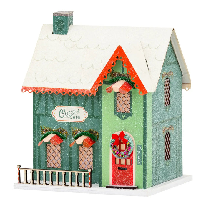 Green Cocoa Cafe Light Up Christmas Village House
