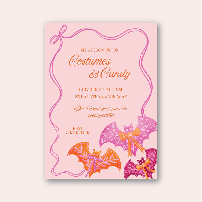 Bats and Bows Halloween Digital Invitation