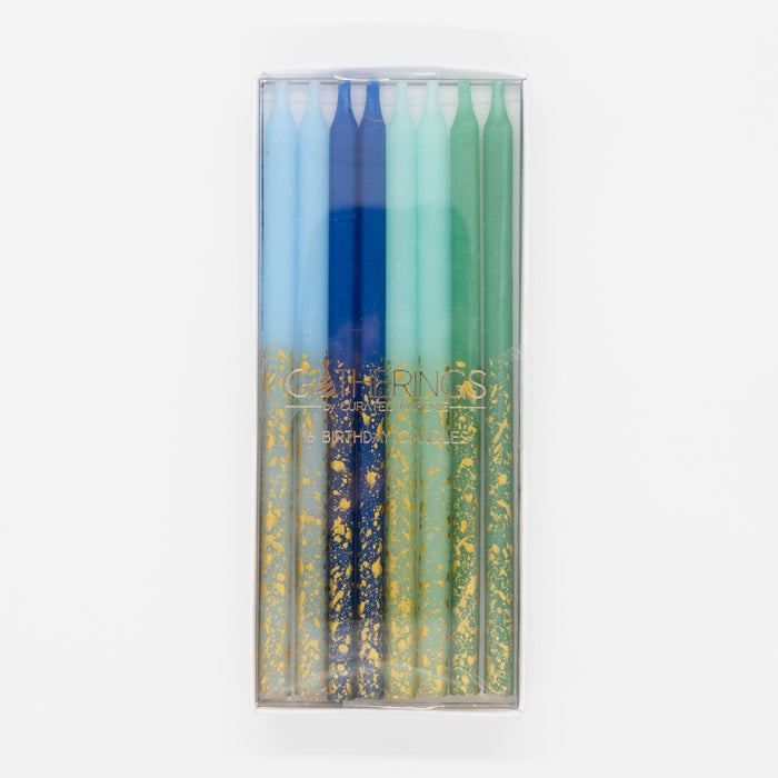 Blue & Green Tones Candles with Gold Leaf
