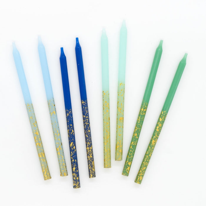Blue & Green Tones Candles with Gold Leaf
