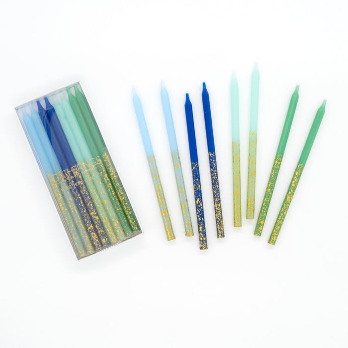 Blue & Green Tones Candles with Gold Leaf