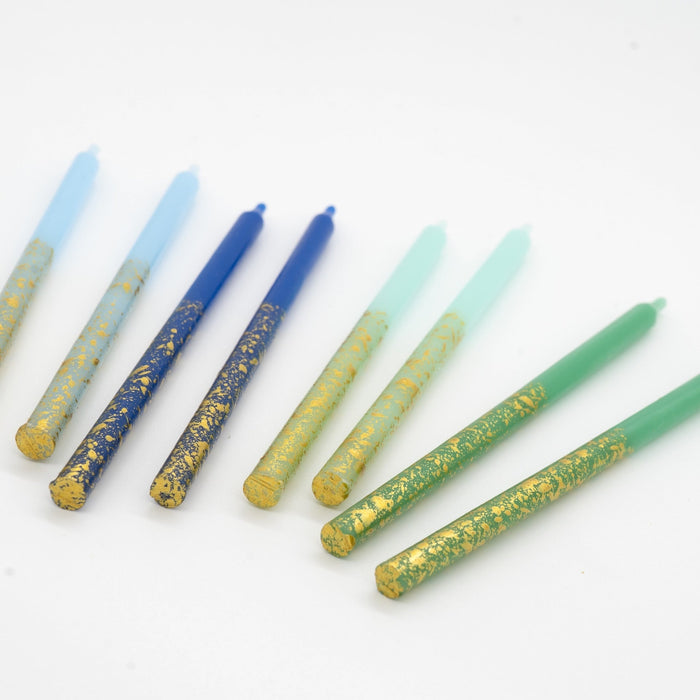 Blue & Green Tones Candles with Gold Leaf