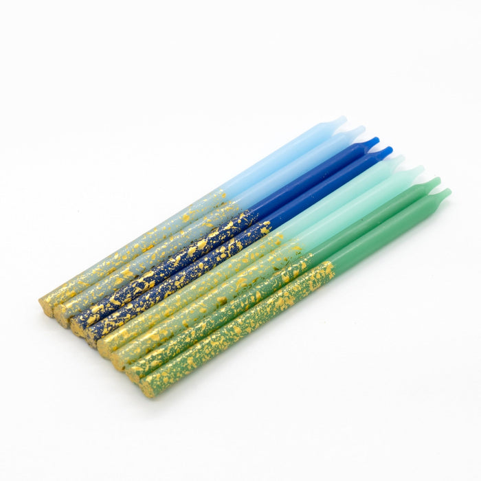 Blue & Green Tones Candles with Gold Leaf