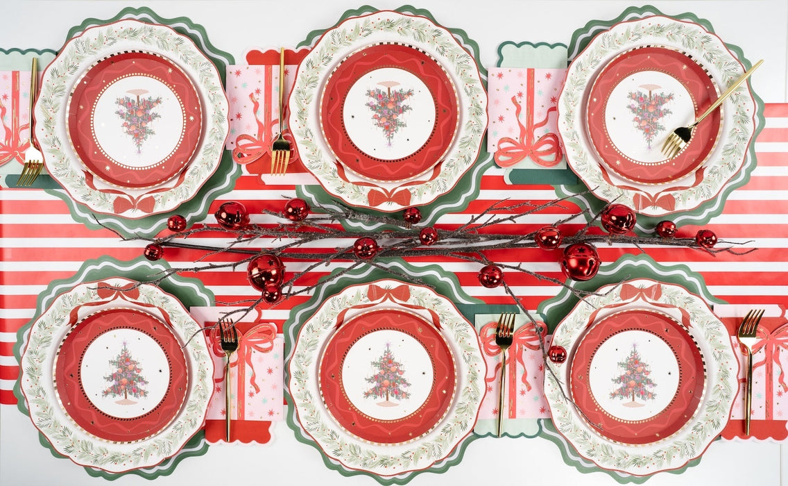 Red Vintage Christmas Tree Dessert Plates
