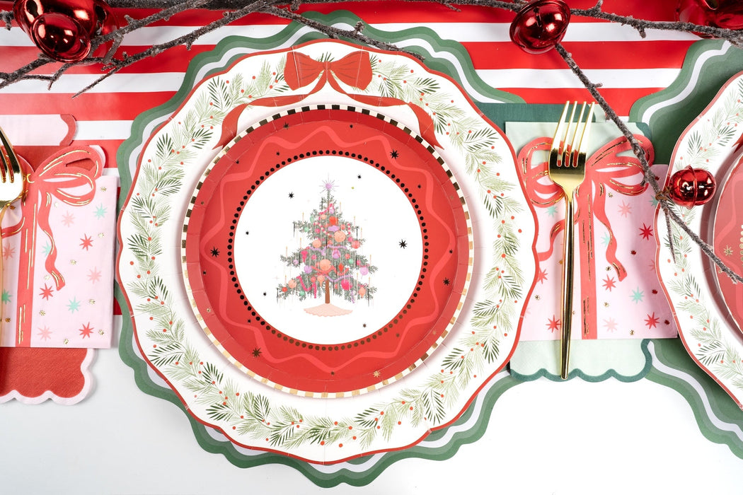 Red Vintage Christmas Tree Dessert Plates
