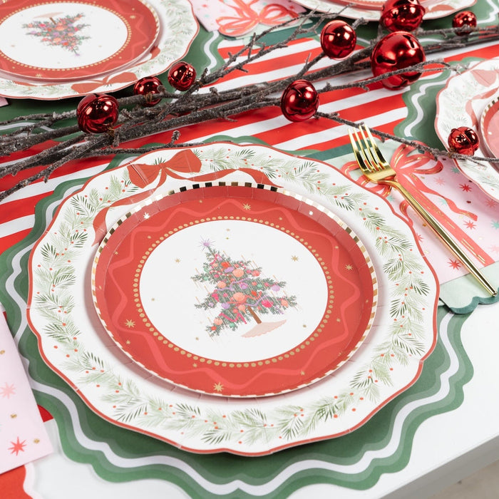 Red Vintage Christmas Tree Dessert Plates