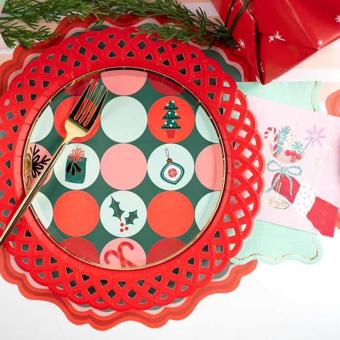 Red Basketweave Dinner Paper Plates