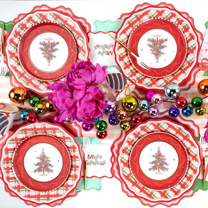 Red Vintage Christmas Tree Dessert Plates