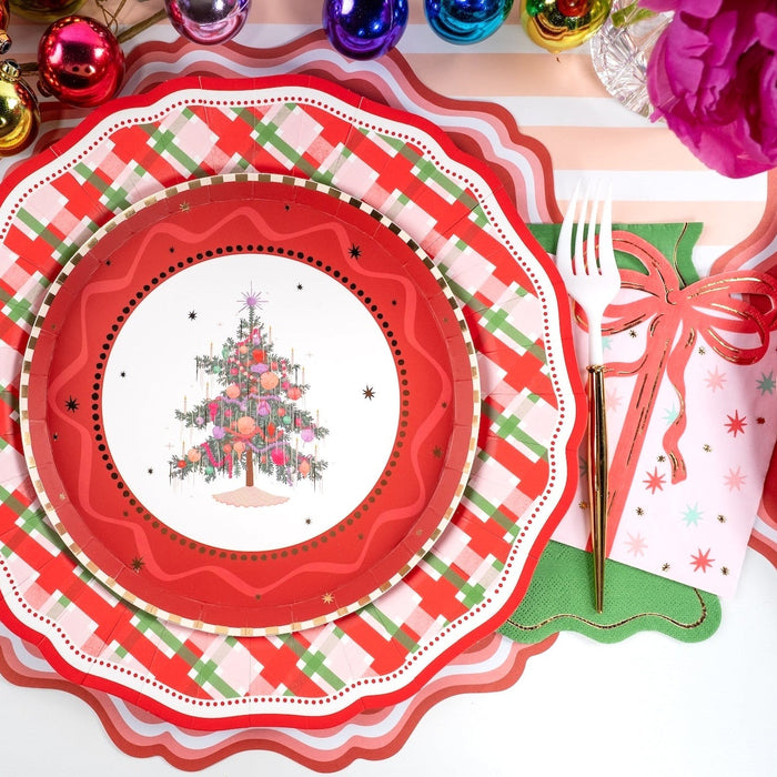 Red Vintage Christmas Tree Dessert Plates