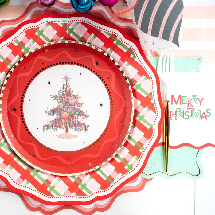 Red Elegant Plaid Dinner Plates