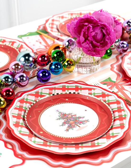 Red Elegant Plaid Dinner Plates