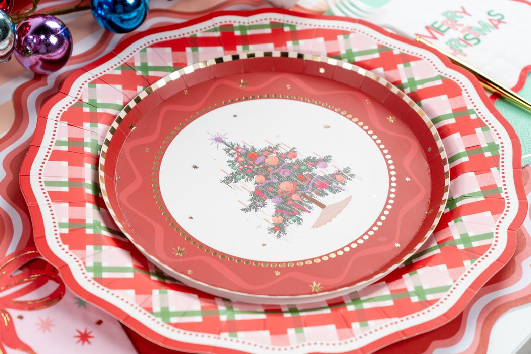 Red Vintage Christmas Tree Dessert Plates