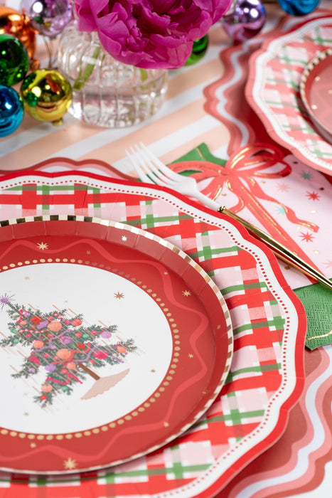 Red Elegant Plaid Dinner Plates