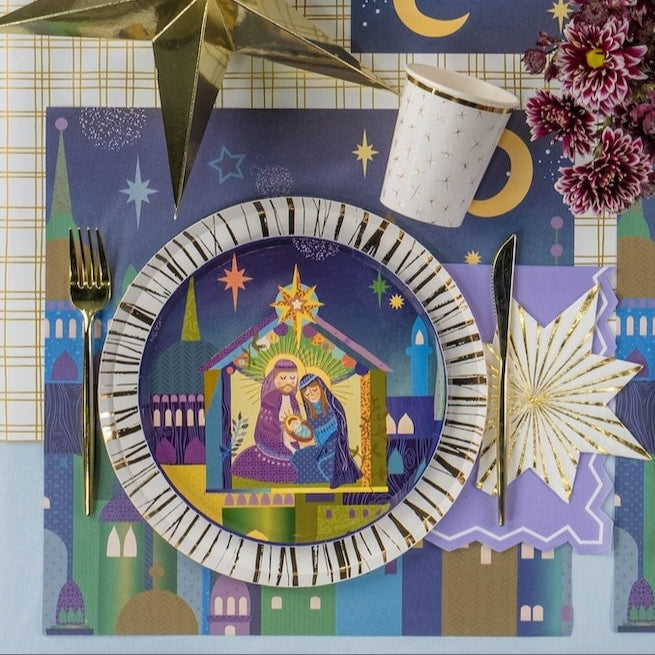 Gold Stripe Star Beverage Napkins