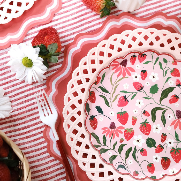 Pink Basketweave Dinner Paper Plates