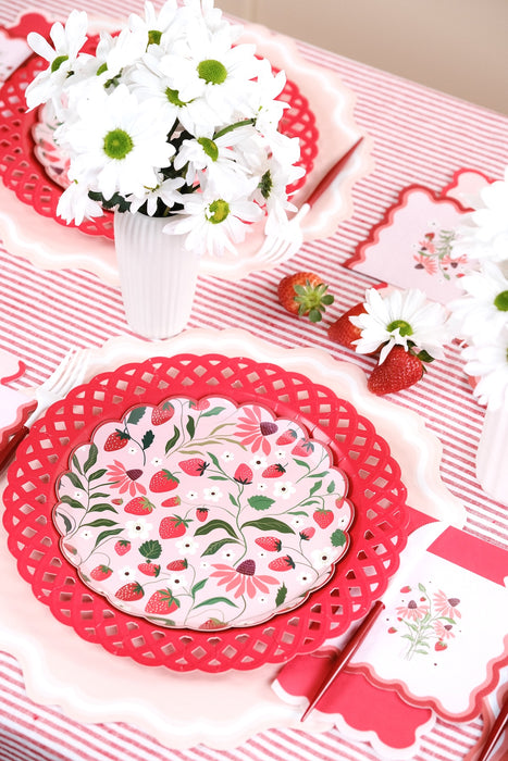 Red Basketweave Dinner Paper Plates