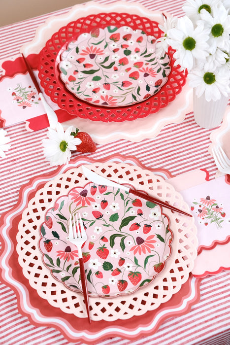 Pink Basketweave Dinner Paper Plates