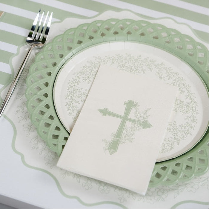 Sage Basketweave Dinner Paper Plates