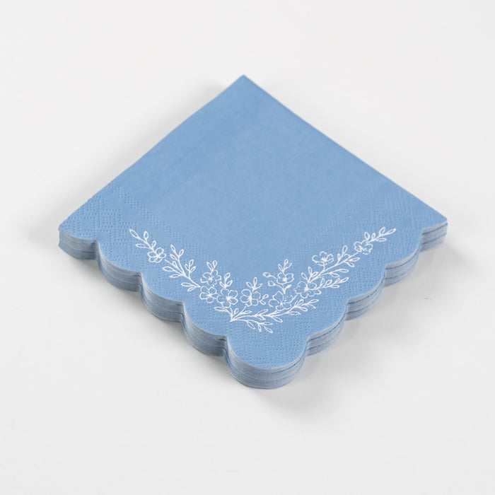 Floral Elegance Blue Beverage Napkins