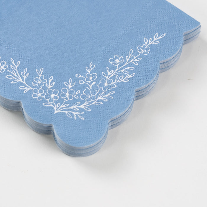 Floral Elegance Blue Beverage Napkins