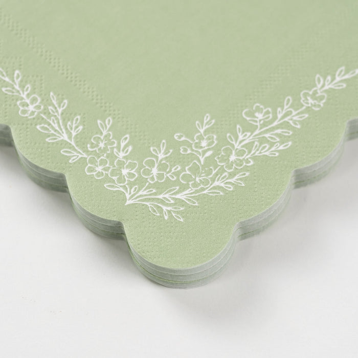 Floral Elegance Sage Beverage Napkins