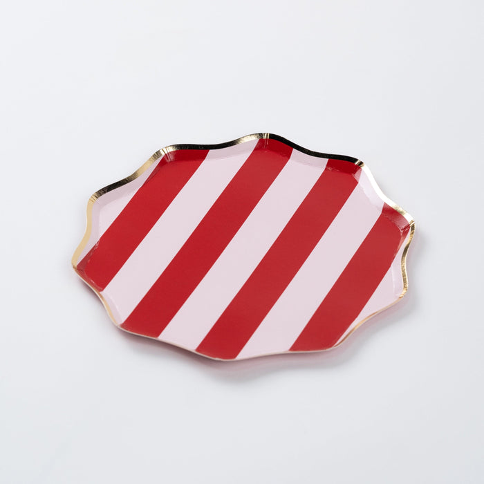 Red Holiday Stripes Dessert Plates