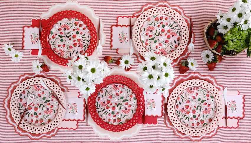 Pink Basketweave Dinner Paper Plates