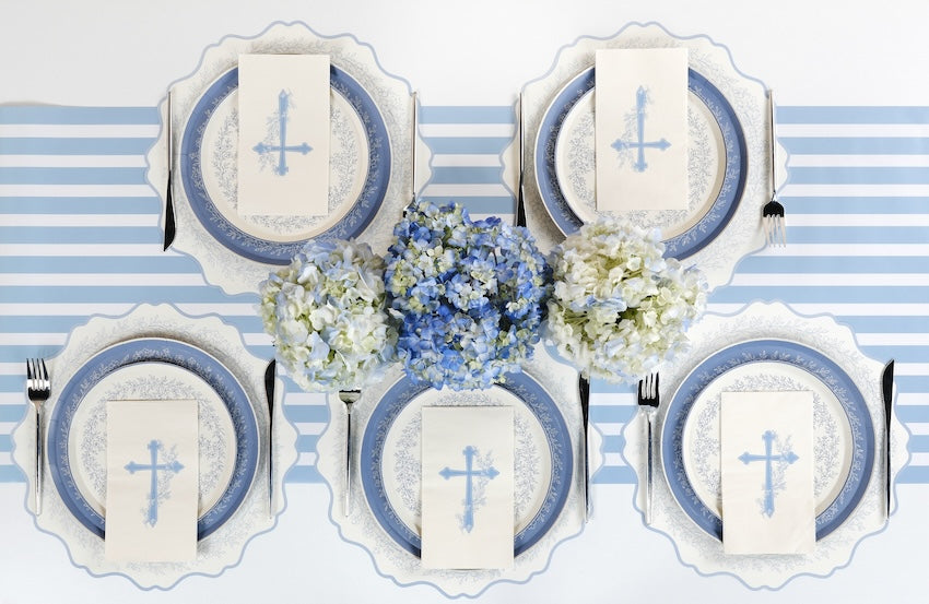 Light Blue Cross Floral Elegance Guest Towels