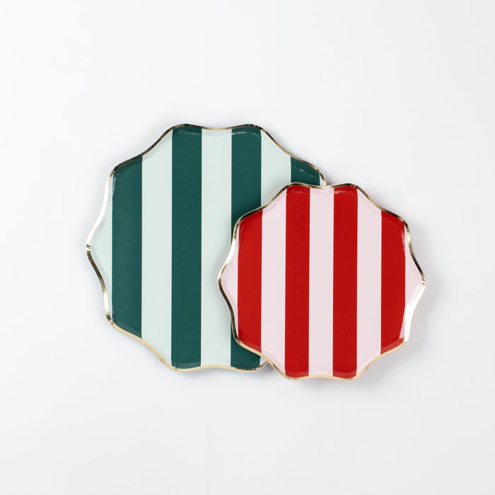 Red Holiday Stripes Dessert Plates