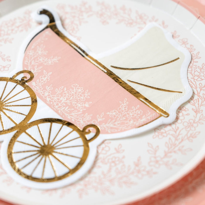Pink Baby Carriage Beverage Napkins
