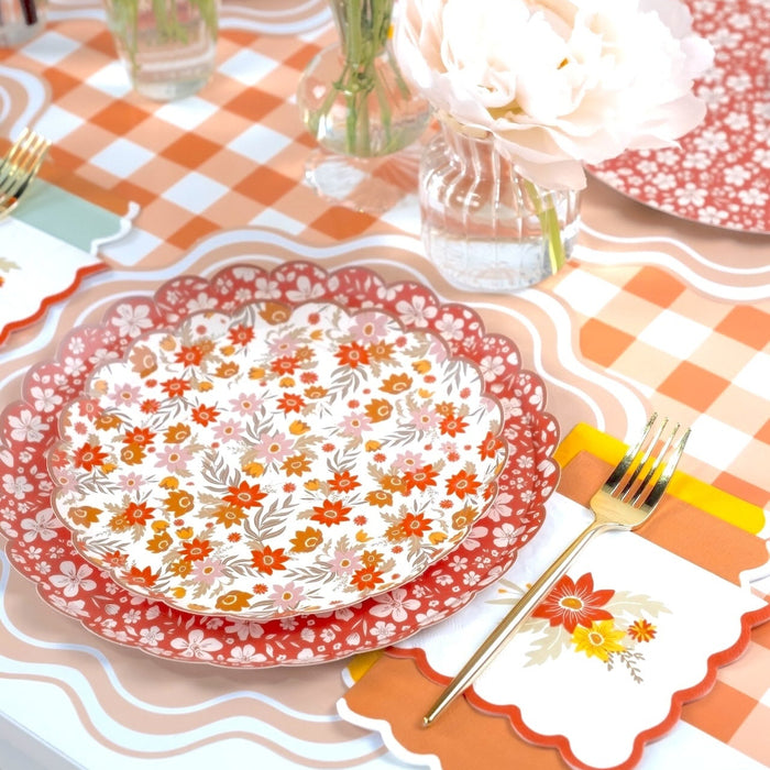 Orange Gingham Paper Table Runner