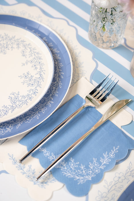 Floral Elegance Blue Beverage Napkins