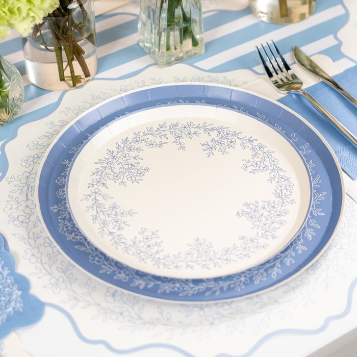 Floral Elegance Blue Dinner Plates