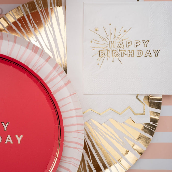 White Happy Birthday Beverage Napkins
