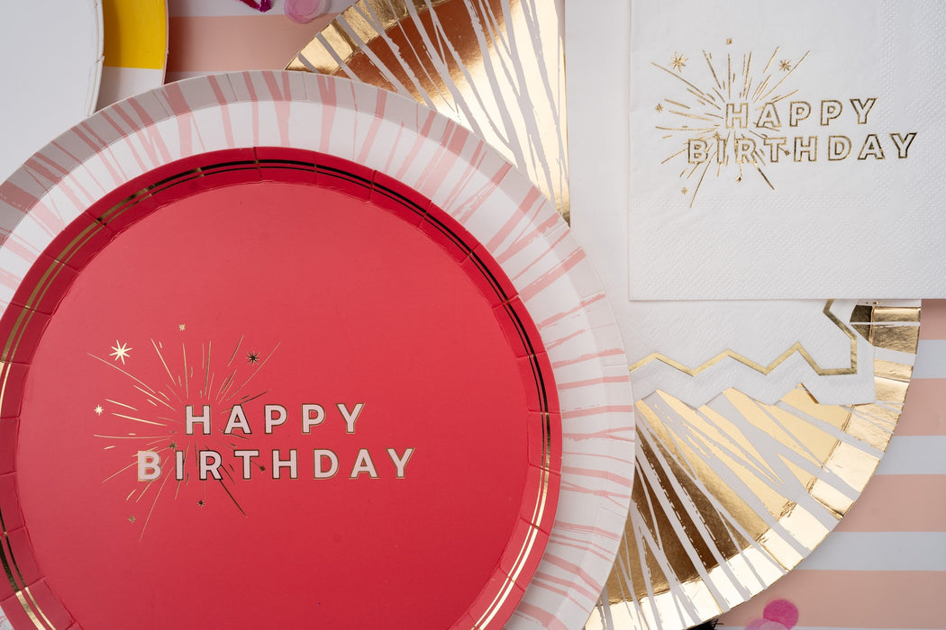 White Happy Birthday Beverage Napkins